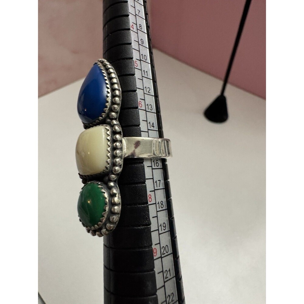 New - 925 Silver Pool Stone Adjustable Ring Tripl… - image 4